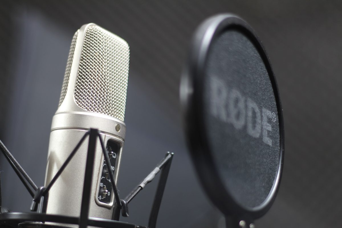 Professional voiceover microphone in a recording studio