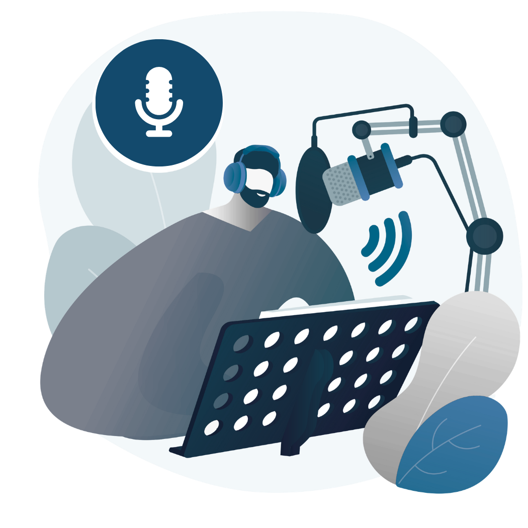 Professional voiceover recording artist in studio with microphone